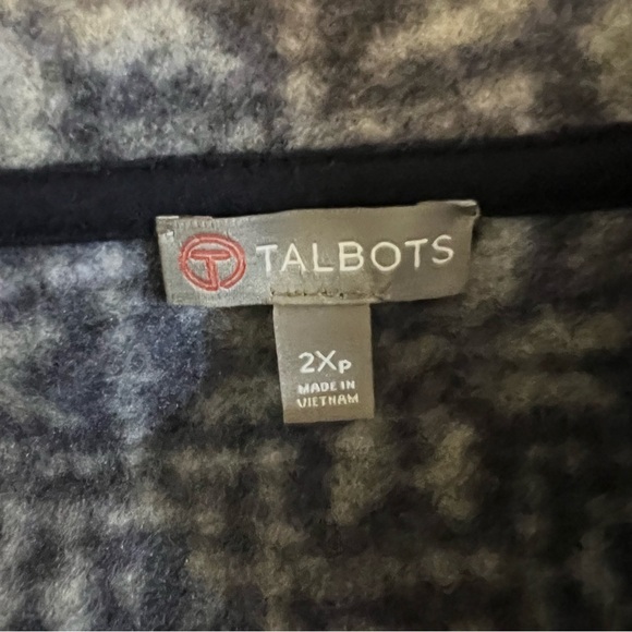 Talbots | Snowflake Print Faux Fur Trim Hooded Sweater Fleece Vest Navy | 2X P - Picture 5 of 8